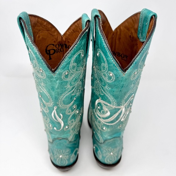 Cowboy Pro I Do Women's Wedding Turquoise Embroidered Western Boots - Picture 2 of 16